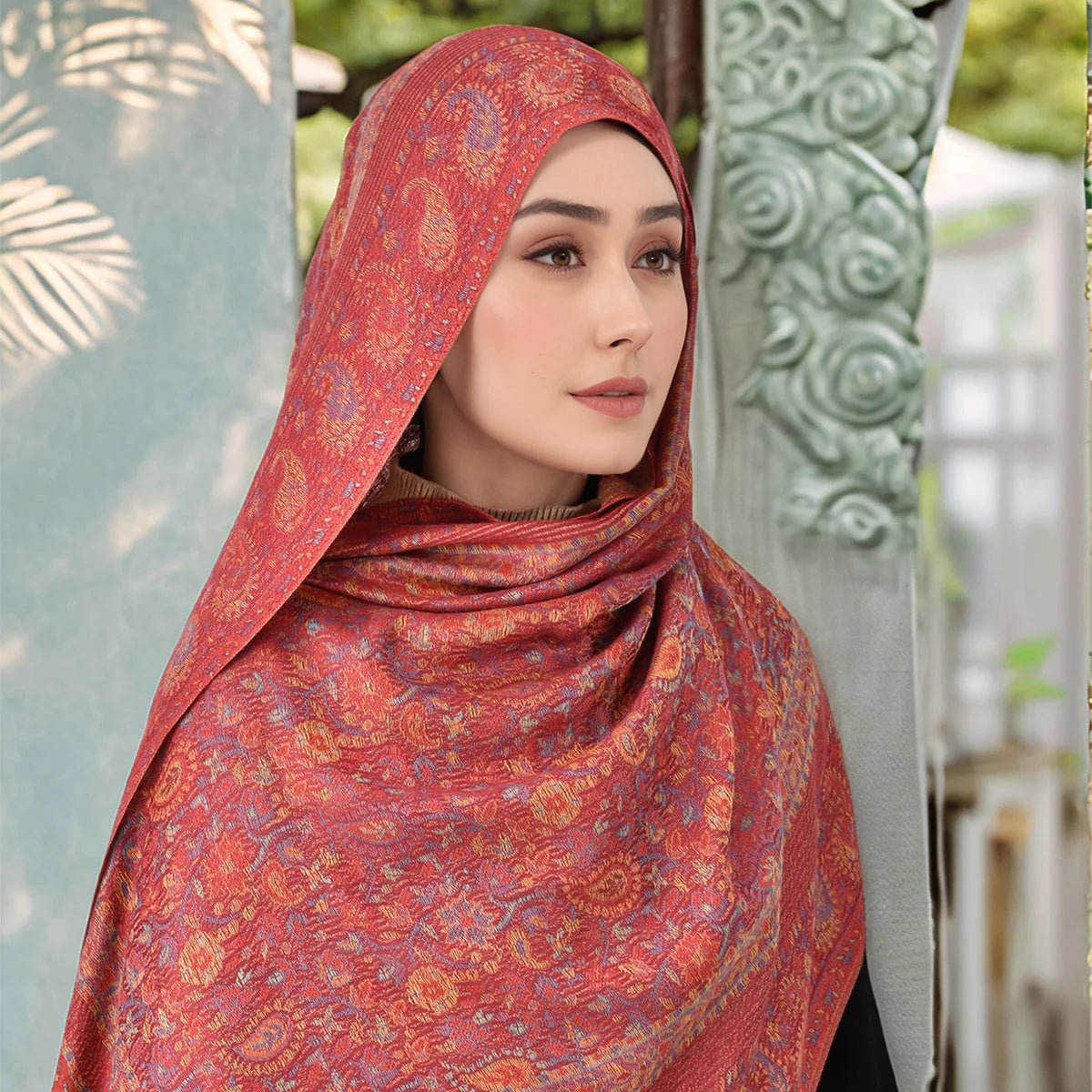 Women's Jacquard Tassel Hijab Scarf – Floral Pashmina Shawl