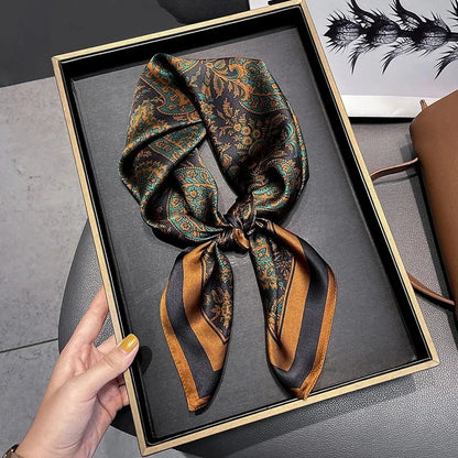 Paisley Print Square Silk-Feel Scarf – Lightweight Neck & Head Wrap for Women (32 Colors)