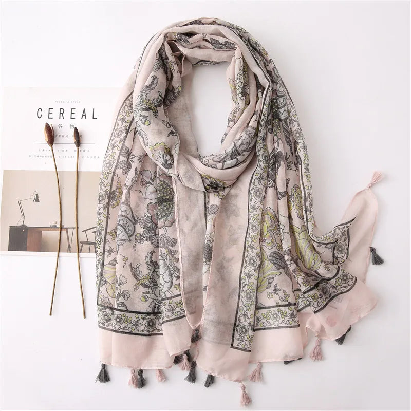Printed Cotton Tassel Scarf – Large 180x90cm Hijab, Shawl & Beach Wrap (43 Colors)