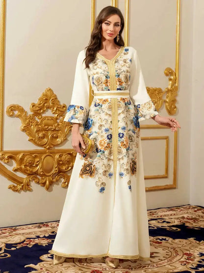 Gold Embroidered Moroccan Kaftan - Modest Maxi Dress