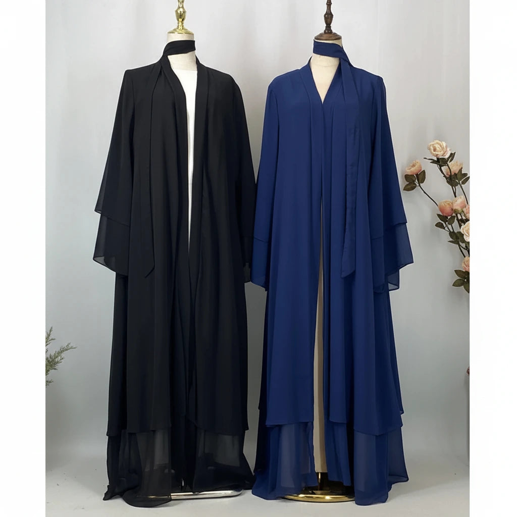 Women's Chiffon Open Abaya – Lightweight Modest Robe with Sash