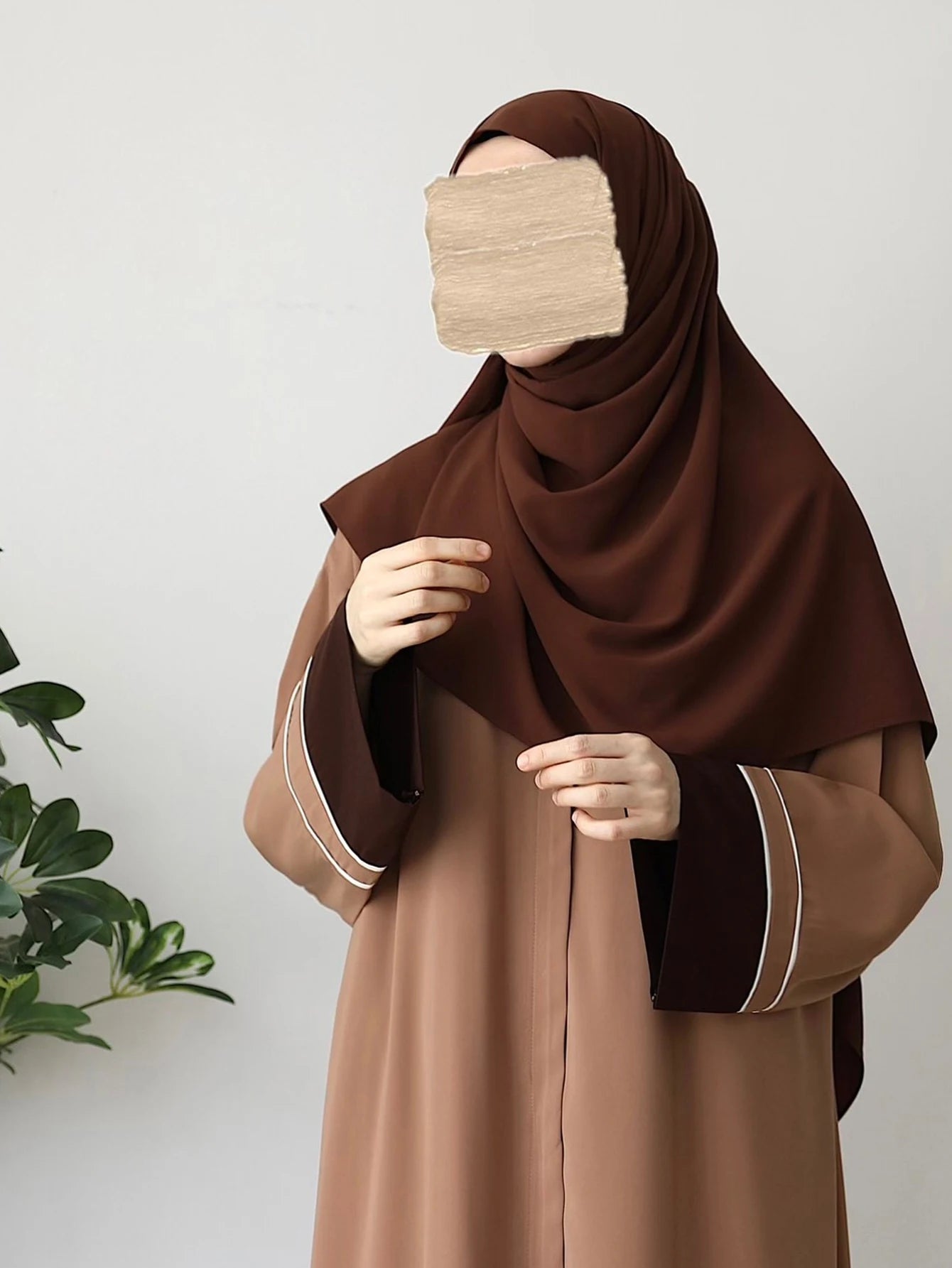 Women's Open-Front Patchwork Abaya – Elegant Long-Sleeve Robe