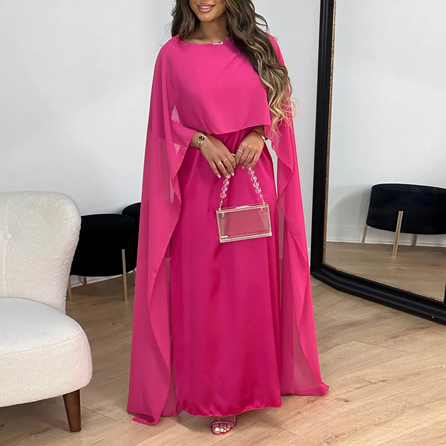 Satin Hooded Abaya - Batwing Sleeve Pullover Dress