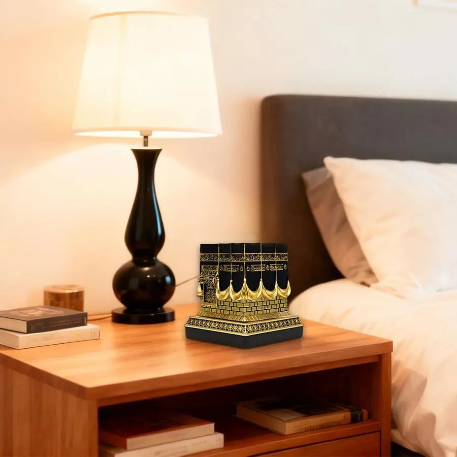 Kaaba Replica Resin Ornament | 4.6" Gold & Black Islamic Decor with Arabic Script & Rhinestones