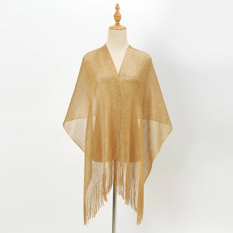 Shiny Silk Hijab Scarf & Evening Shawl for Women | Lace Tassel Party Wrap | 6 Colors