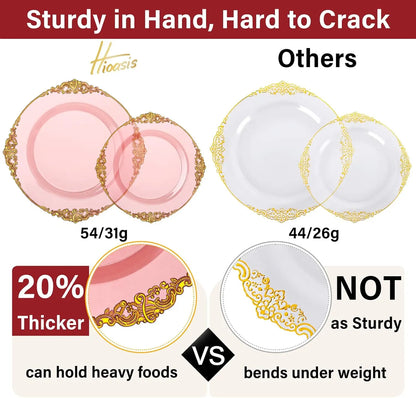 175pcs Burgundy & Gold Party Dinnerware Set – Heavy-Duty Plates for 25 Guests | Eid & Ramadan