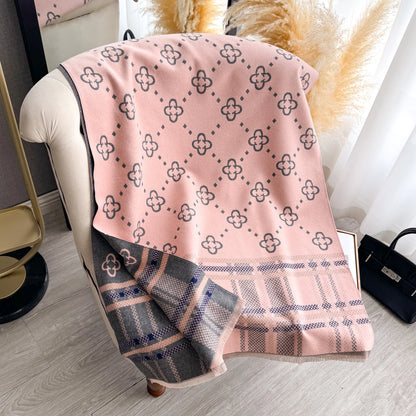 Plaid Blanket Scarf & Shawl – Thick Winter Wrap & Hijab for Women | Black & Pink
