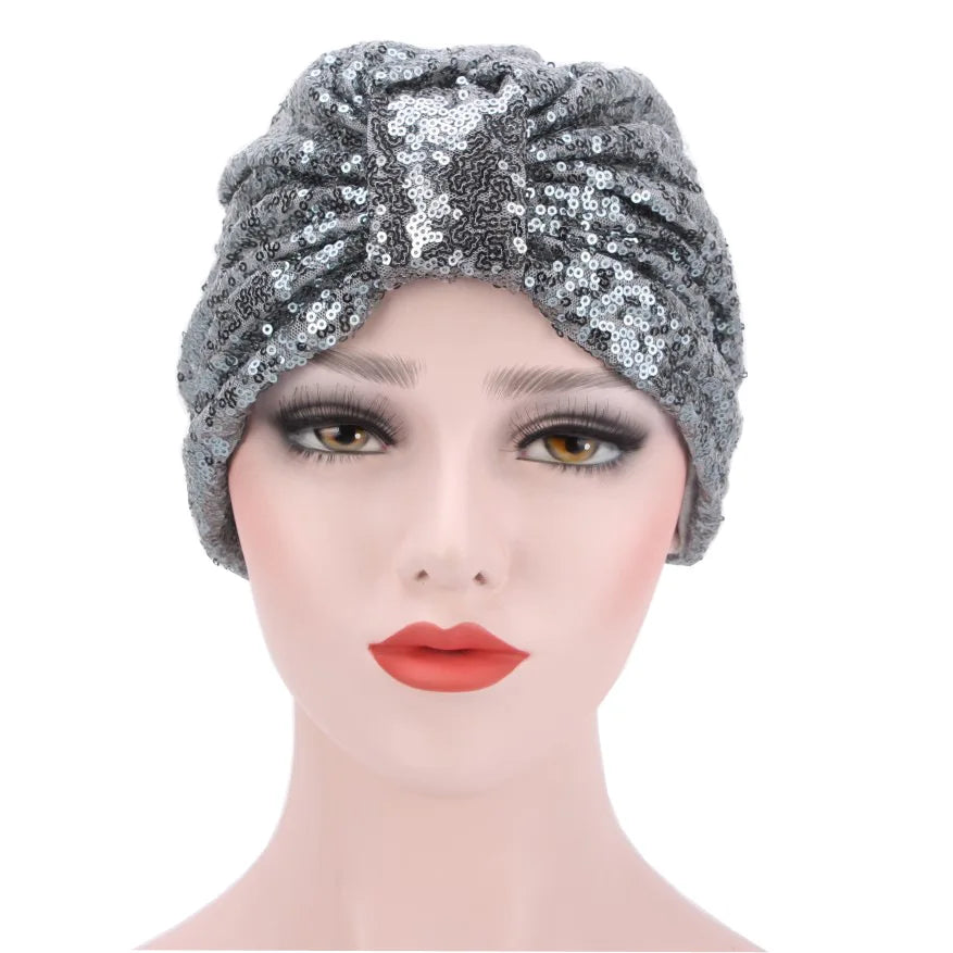 Glitter Sequin Turban Cap - Fashion Hijab Headwrap
