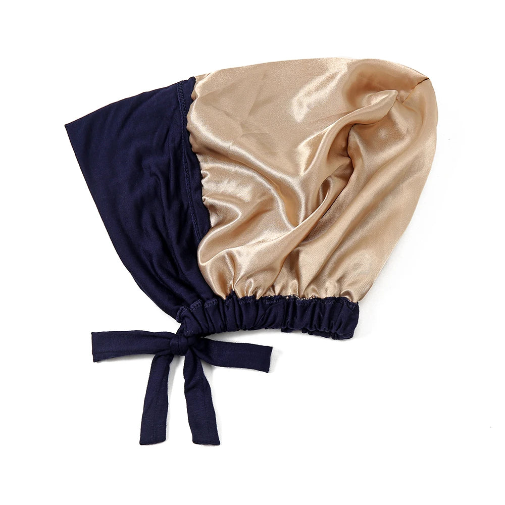 Satin Hijab Undercap with Tie | Double Layer Inner Cap Bonnet for Women | 15 Colors
