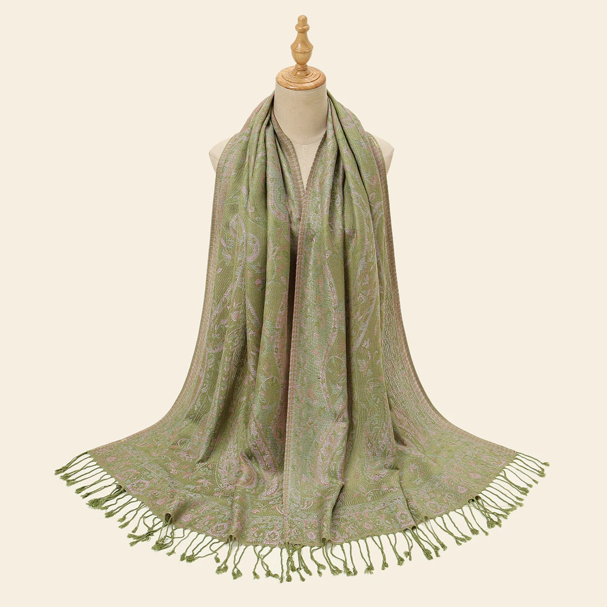 Women's Jacquard Tassel Hijab Scarf – Floral Pashmina Shawl