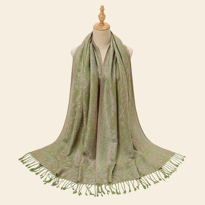 Women's Jacquard Tassel Hijab Scarf – Floral Pashmina Shawl