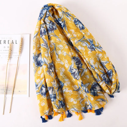Large Printed Tassel Scarf & Shawl – Cotton Blend Hijab, Beach Wrap & Stole for Women (43 Colors)
