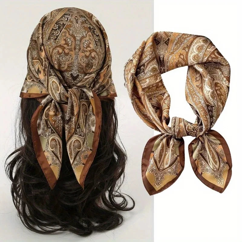 Paisley Print Square Silk-Feel Scarf – Lightweight Neck & Head Wrap for Women (32 Colors)