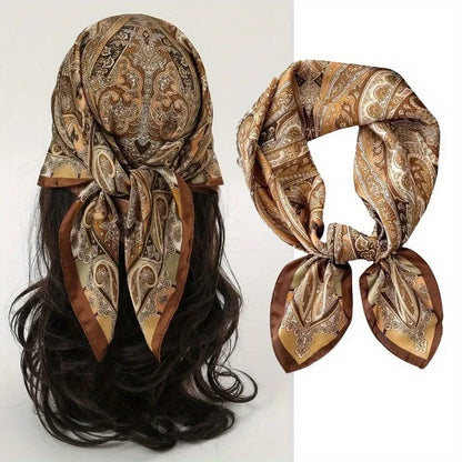 Paisley Print Square Silk-Feel Scarf – Lightweight Neck & Head Wrap for Women (32 Colors)