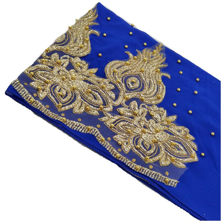 Women's Shimmer Chiffon Hijab Scarf – Gold Glitter & Bead Party Shawl