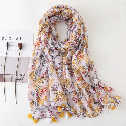 Large Printed Tassel Scarf & Shawl – Cotton Blend Hijab, Beach Wrap & Stole for Women (43 Colors)
