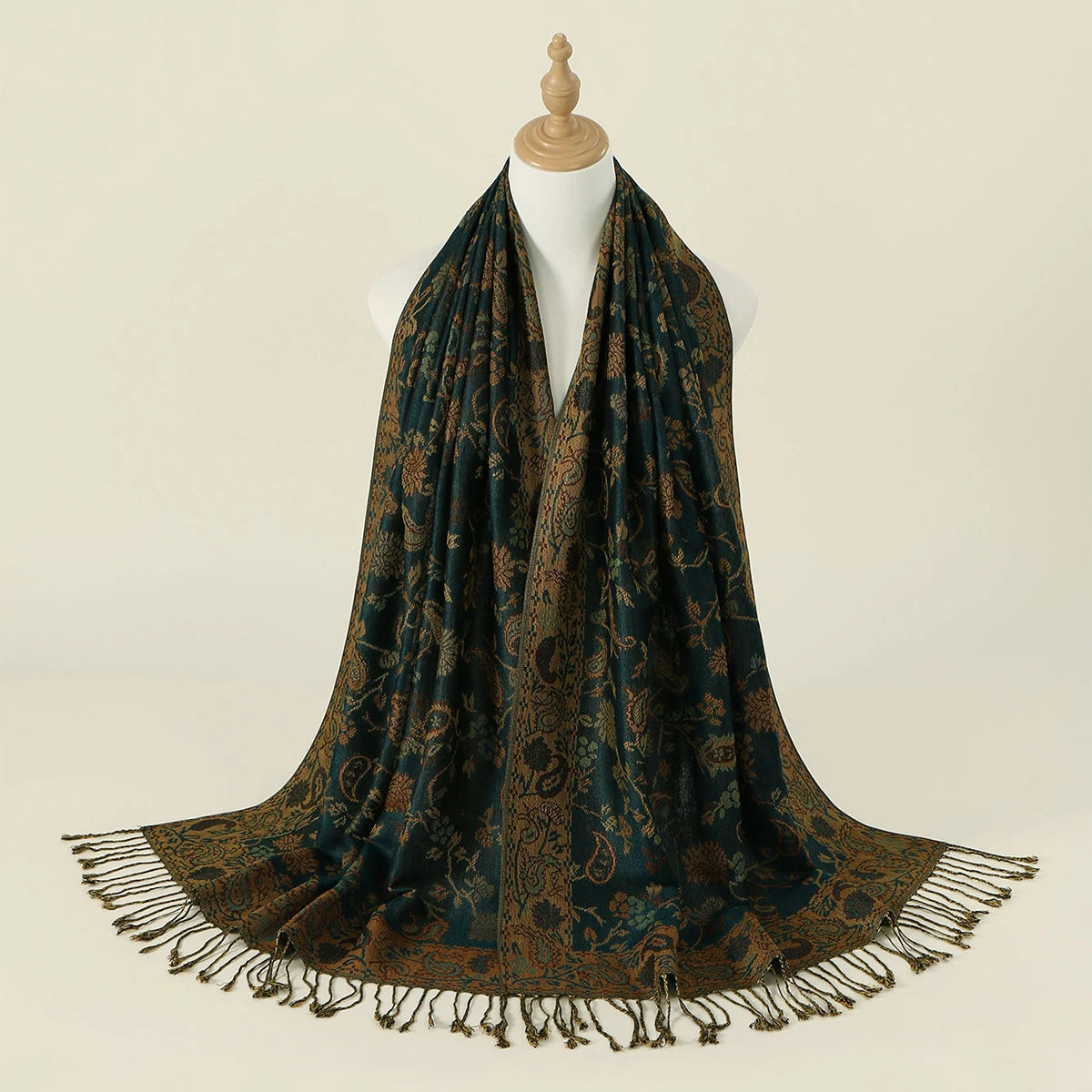 Women's Jacquard Tassel Hijab Scarf – Floral Pashmina Shawl
