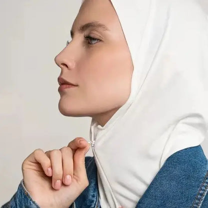 Women's Zipper Hijab Inner Cap – Milk Silk Modal Underscarf with Chain Detail