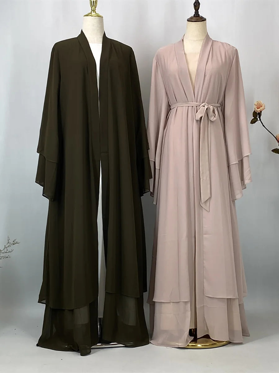 Women's Chiffon Open Abaya – Lightweight Modest Robe with Sash