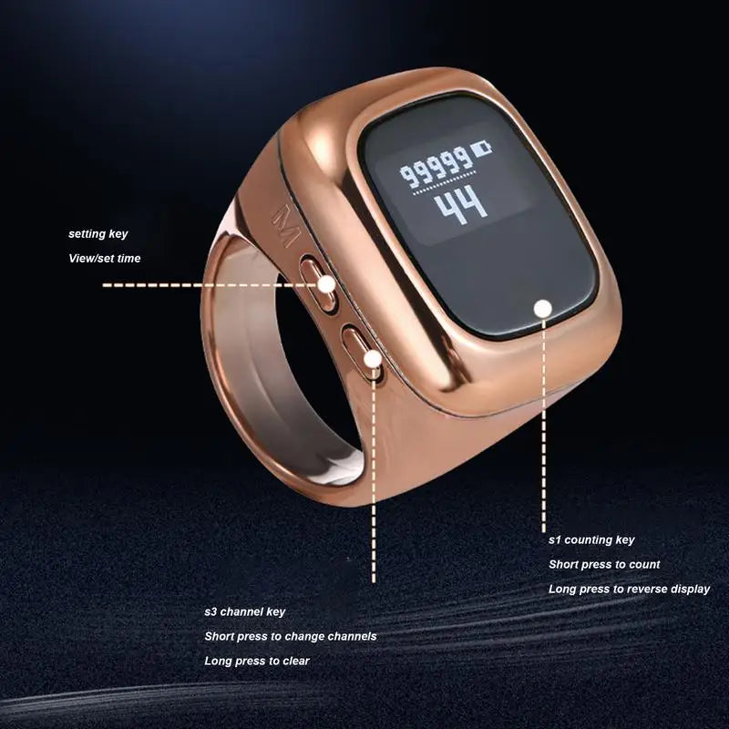 Smart Digital Prayer Counter Ring – Zikr & Tasbih Finger Counter with Time Display | S, M & L