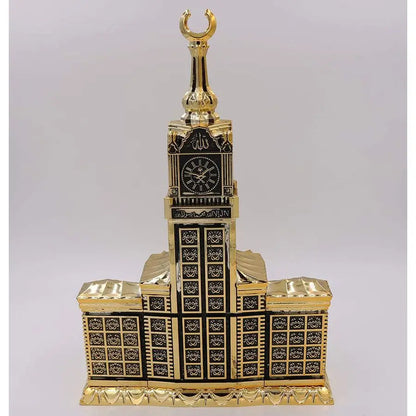 Kaaba & Clock Tower Replica Sculpture – 99 Names of Allah Gold Islamic Decor with Working Clock