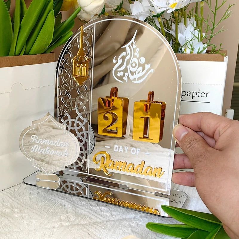 Ramadan Countdown Calendar – Acrylic Eid Mubarak Ornament with Interchangeable Numbers | 11 Designs