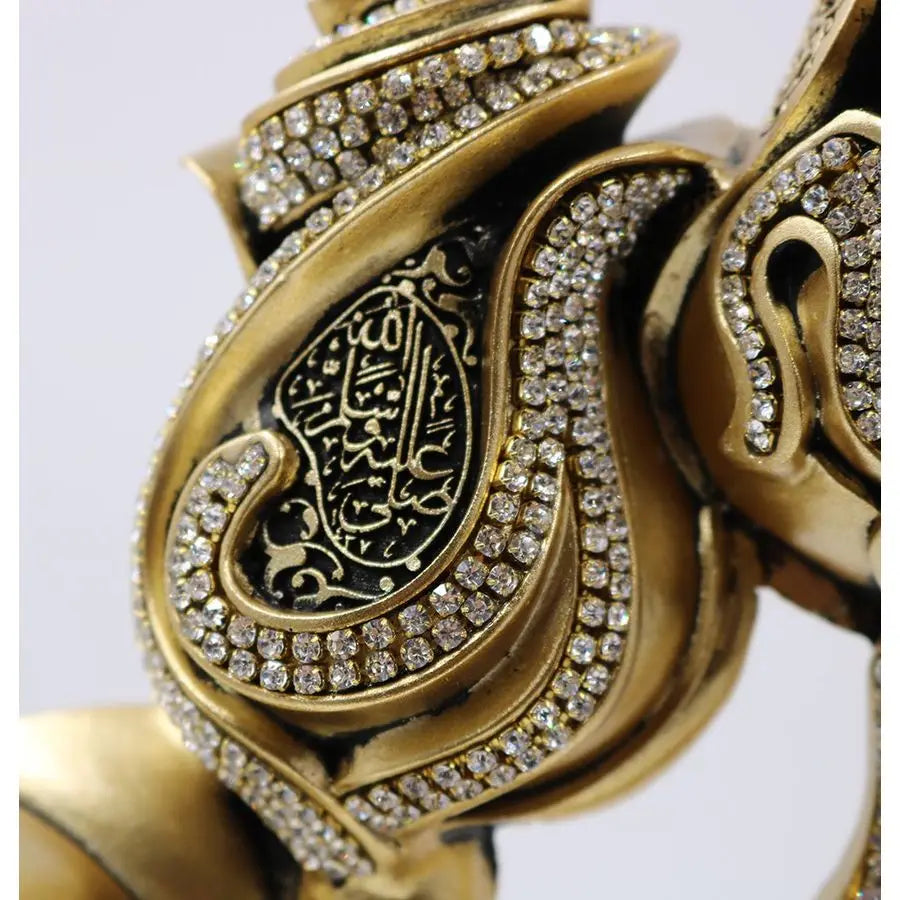 Allah & Muhammad Gold Showpiece – Tawhid Islamic Table Decor with Rhinestones