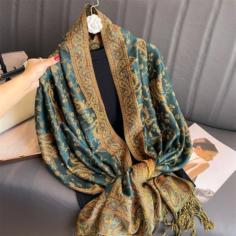 Women's Embroidered Pashmina Hijab Scarf – Soft Cashmere-Feel Shawl