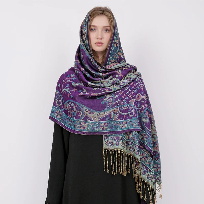 Women's Embroidered Pashmina Hijab Scarf – Soft Cashmere-Feel Shawl