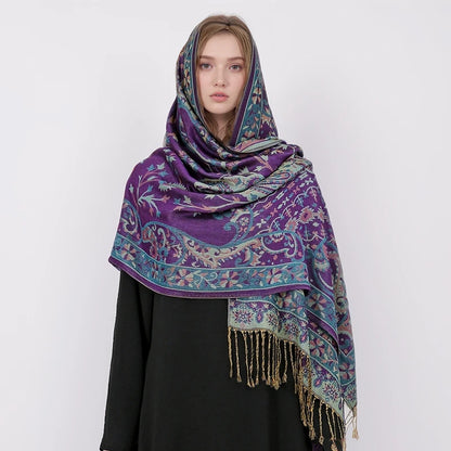 Women's Embroidered Pashmina Hijab Scarf – Soft Cashmere-Feel Shawl