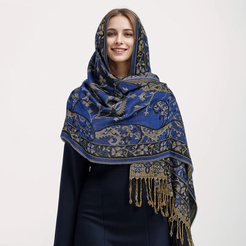 Women's Embroidered Pashmina Hijab Scarf – Soft Cashmere-Feel Shawl