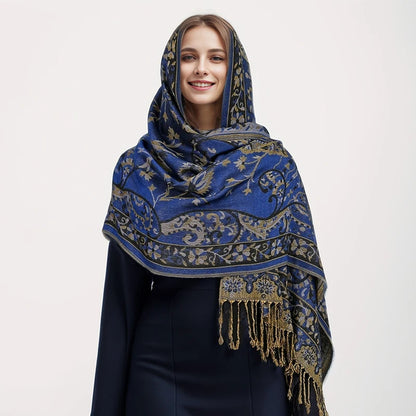 Women's Embroidered Pashmina Hijab Scarf – Soft Cashmere-Feel Shawl