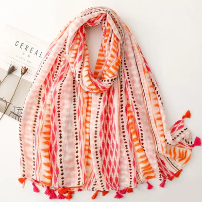 Printed Tassel Hijab Scarf & Shawl for Women | 88×180cm Bohemian Wrap | 60 Designs