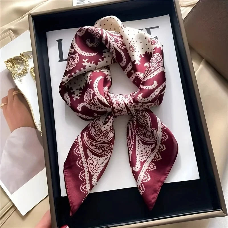 Paisley Print Square Silk-Feel Scarf – Lightweight Neck & Head Wrap for Women (32 Colors)