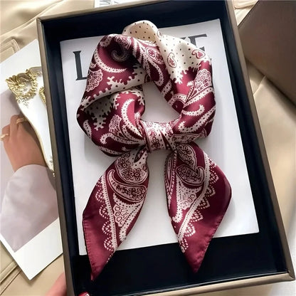 Paisley Print Square Silk-Feel Scarf – Lightweight Neck & Head Wrap for Women (32 Colors)