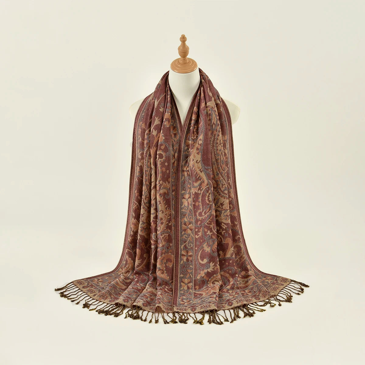 Women's Jacquard Tassel Hijab Scarf – Floral Pashmina Shawl