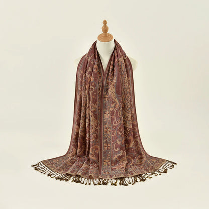 Women's Jacquard Tassel Hijab Scarf – Floral Pashmina Shawl