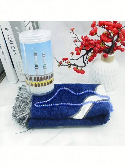 Islamic Prayer Mat & Prayer Beads Gift Set – Cylinder Gift Box | 70×110cm | 6 Colors
