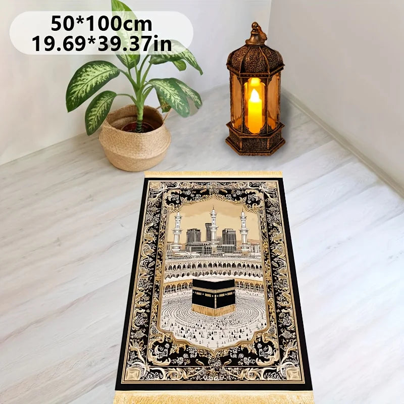 Luxury Tassel Prayer Mat – Soft Flannel, Non-Slip & Foldable Islamic Rug | 2 Sizes