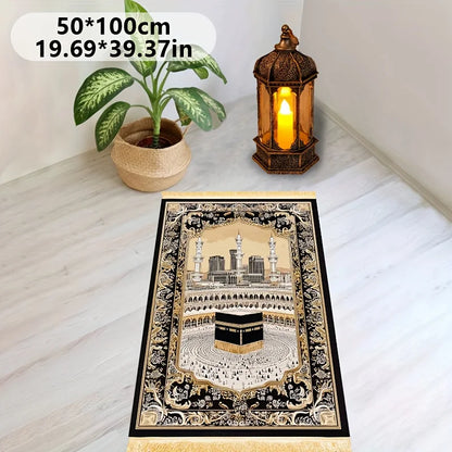 Luxury Tassel Prayer Mat – Soft Flannel, Non-Slip & Foldable Islamic Rug | 2 Sizes