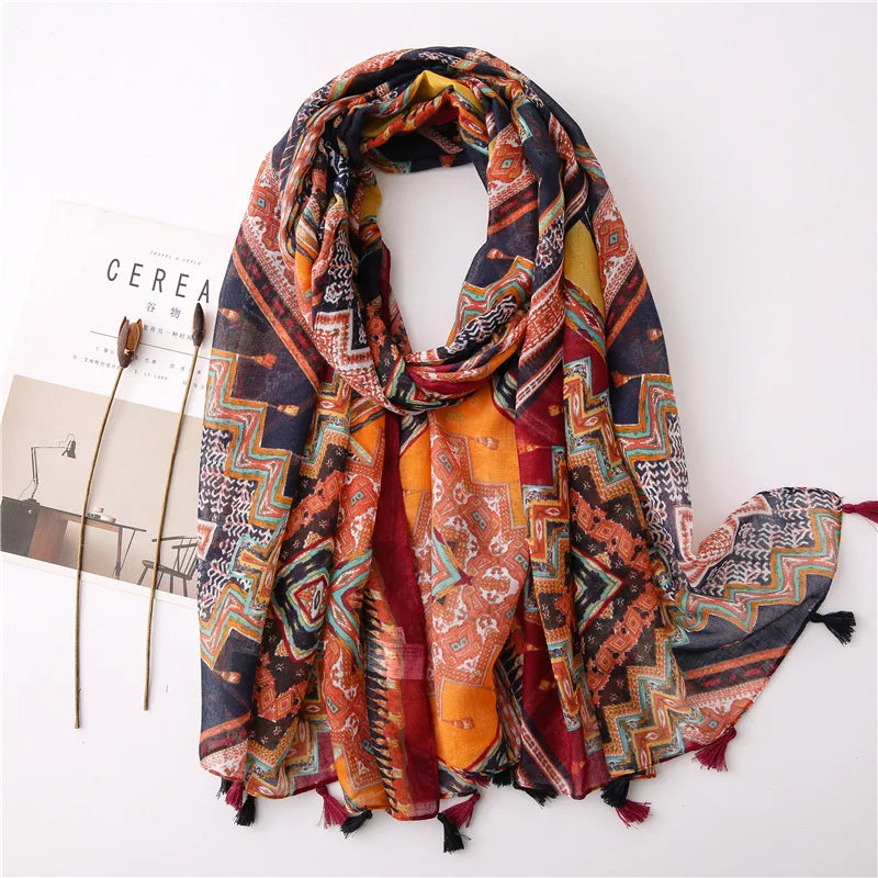 Printed Cotton Tassel Scarf – Large 180x90cm Hijab, Shawl & Beach Wrap (43 Colors)