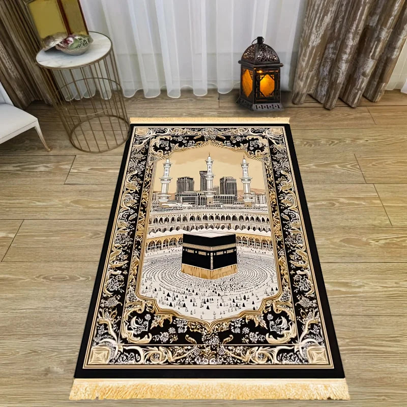 Luxury Tassel Prayer Mat – Soft Flannel, Non-Slip & Foldable Islamic Rug | 2 Sizes