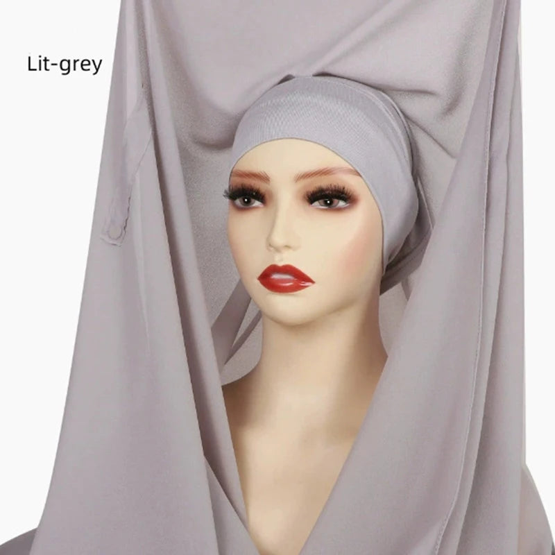 Magnetic Chiffon Hijab with Built-In Magnets & Undercap – Solid Color Easy Wear (18 Colors)