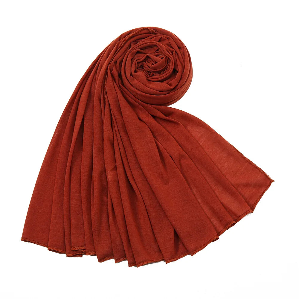 Women's Plain Cotton Jersey Hijab Scarf – Long Soft Shawl, 39 Colors