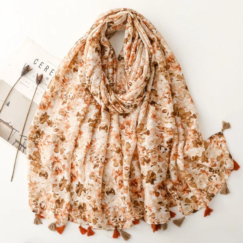 Printed Tassel Hijab Scarf & Shawl for Women | 88×180cm Bohemian Wrap | 60 Designs