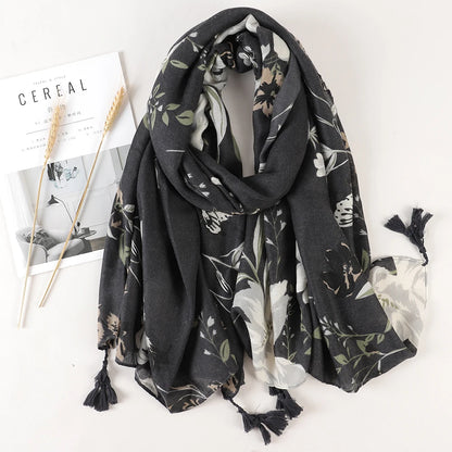 Printed Cotton Tassel Scarf – Large 180x90cm Hijab, Shawl & Beach Wrap (43 Colors)