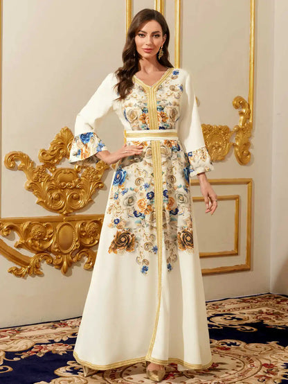 Gold Embroidered Moroccan Kaftan - Modest Maxi Dress