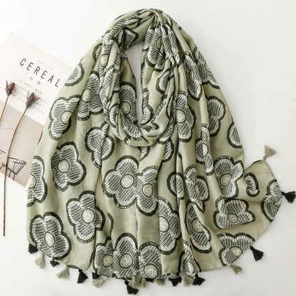 Printed Tassel Hijab Scarf & Shawl for Women | 88×180cm Bohemian Wrap | 60 Designs