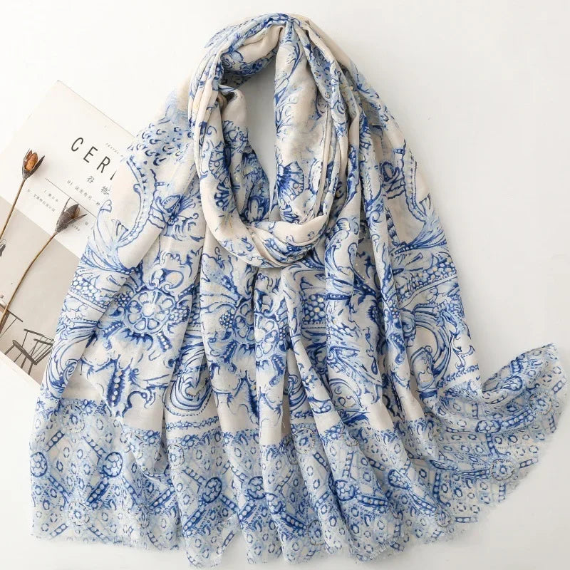 Printed Tassel Hijab Scarf & Shawl for Women | 88×180cm Bohemian Wrap | 60 Designs