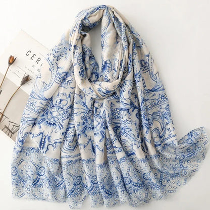 Printed Tassel Hijab Scarf & Shawl for Women | 88×180cm Bohemian Wrap | 60 Designs